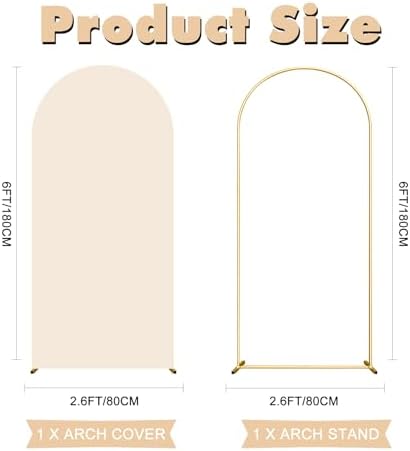 6FT Wedding Arch Backdrop Stand and Beige Arch Cover, Beige Spandex Fitted Backdrop Cover and Gold Wedding Arch, alternate