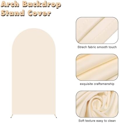 6FT Wedding Arch Backdrop Stand and Beige Arch Cover, Beige Spandex Fitted Backdrop Cover and Gold Wedding Arch, alternate
