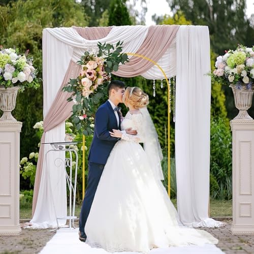 6FT Wedding Arch Backdrop Stand and White Arch Cover, White Spandex Fitted Backdrop Cover and Gold Wedding Arch, alternate