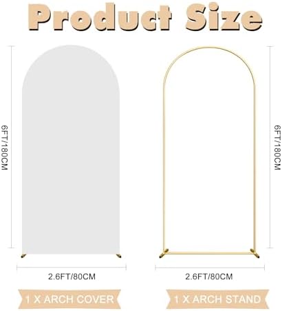 6FT Wedding Arch Backdrop Stand and White Arch Cover, White Spandex Fitted Backdrop Cover and Gold Wedding Arch, alternate
