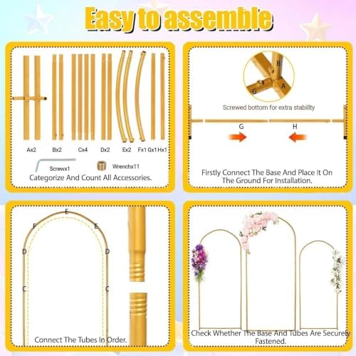 6FT Wedding Arch Backdrop Stand, Gold Balloon Arch Stand for Party, alternate view 4