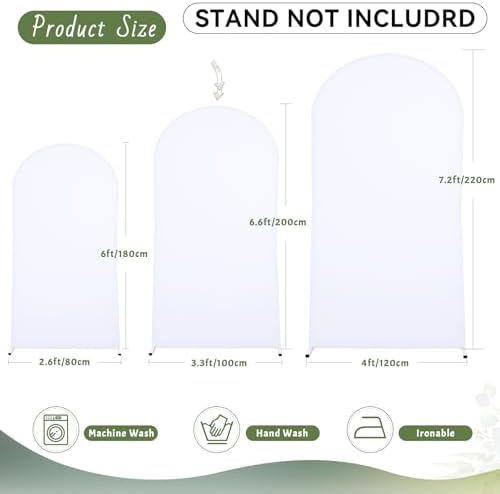6FT White Arch Backdrop Cover - Polyester Fitted Wedding Arch Stand Covers Round Top Chiara Arch Backdrop Cover, alternate