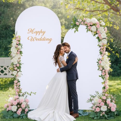 6FT White Arch Backdrop Cover - Polyester Fitted Wedding Arch Stand Covers Round Top Chiara Arch Backdrop Cover, alternate