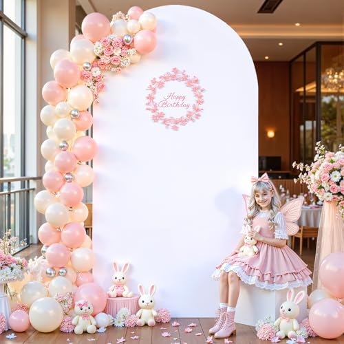 6FT White Arch Backdrop Cover, Spandex Fitted White Wedding Arch Stand Covers Round Top Chiara Backdrop Cover, alternate view