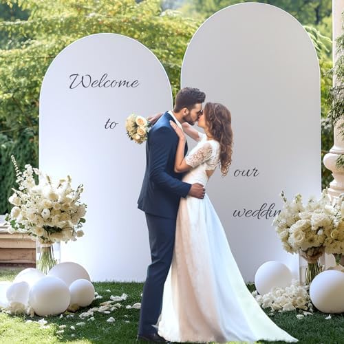 6FT White Arch Backdrop Cover, Spandex Fitted White Wedding Arch Stand Covers Round Top Chiara Backdrop Cover, alternate view