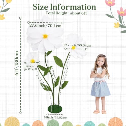 6ft White Giant Flowers for Decoration with Stand, Fake Silk Daisy in Daisy, alternate view 2