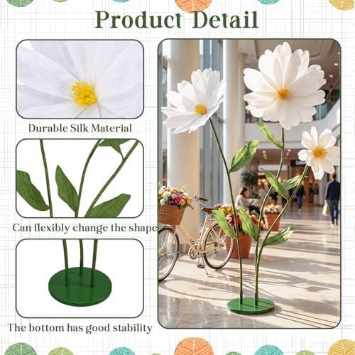 6ft White Giant Flowers for Decoration with Stand, Fake Silk Daisy in Daisy, alternate view 4