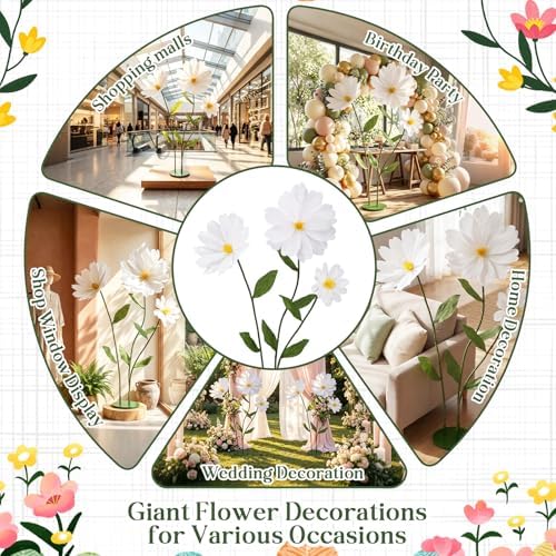 6ft White Giant Flowers for Decoration with Stand, Fake Silk Daisy in Daisy, alternate view 6
