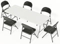 6FT White Plastic Folding Table Set with 6 Black PU Padded Chairs