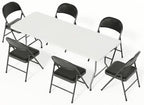 6FT White Plastic Folding Table Set with 6 Black PU Padded Chairs