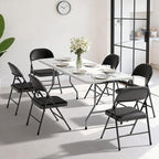 6FT White Plastic Folding Table Set with 6 Black PU Padded Chairs, alternate view 2