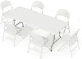 6FT White Plastic Folding Table Set with 6 White PU Padded Chairs