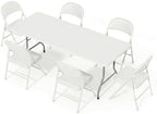 6FT White Plastic Folding Table Set with 6 White PU Padded Chairs