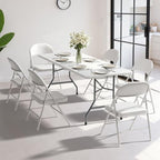 6FT White Plastic Folding Table Set with 6 White PU Padded Chairs, alternate view 2