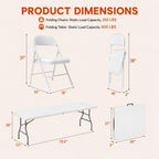 6FT White Plastic Folding Table Set with 6 White PU Padded Chairs, alternate view 3