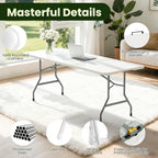 6FT White Plastic Folding Table Set with 6 White PU Padded Chairs, alternate view 5