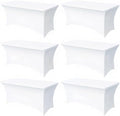 6FT White Table Cloth - 6 Pack Fitted Stretch Rectangle Spandex Tablecloth, Washable Table Cover for Party