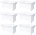 6FT White Table Cloth - 6 Pack Fitted Stretch Rectangle Spandex Tablecloth, Washable Table Cover for Party