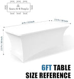 6FT White Table Cloth - 6 Pack Fitted Stretch Rectangle Spandex Tablecloth, Washable Table Cover for Party, alternate view 3