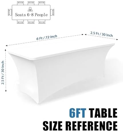 6FT White Table Cloth - 6 Pack Fitted Stretch Rectangle Spandex Tablecloth, Washable Table Cover for Party, alternate view 3