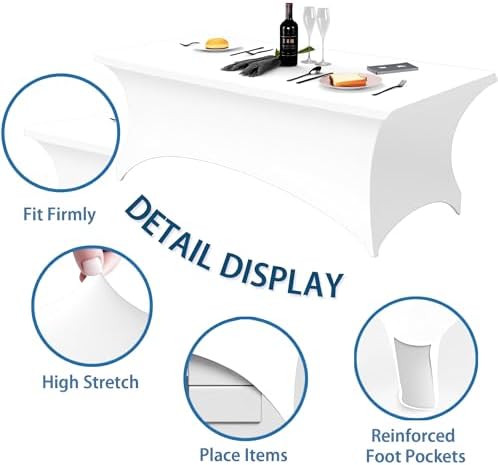 6FT White Table Cloth - 6 Pack Fitted Stretch Rectangle Spandex Tablecloth, Washable Table Cover for Party, alternate view 4