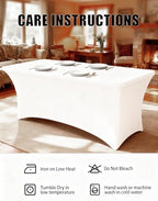 6FT White Table Cloth - 6 Pack Fitted Stretch Rectangle Spandex Tablecloth, Washable Table Cover for Party, alternate view 6