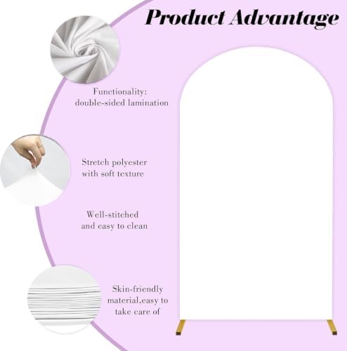 6FT White Wedding Arch Backdrop Cover, Stretchy Fabric in 2.6ft x 6ft in White, alternate view 6
