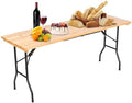 6FT Wide Folding Table with Handle, Portable Wood Top Folding Table, Fold-in-Half Design for Camping, Party