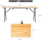 6FT Wide Folding Table with Handle, Portable Wood Top Folding Table, Fold-in-Half Design for Camping, Party, alternate view 3