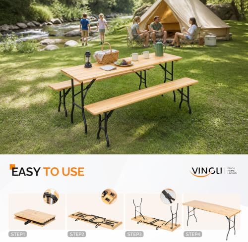 6FT Wide Folding Table with Handle, Portable Wood Top Folding Table, Fold-in-Half Design for Camping, Party, alternate view 5