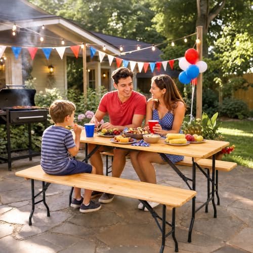 6FT Wide Folding Table with Handle, Portable Wood Top Folding Table, Fold-in-Half Design for Camping, Party, alternate view 7
