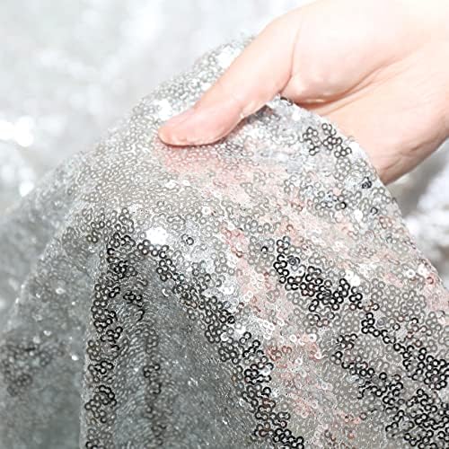 6FT x 6FT Sequin Photography Backdrop Curtain for Party Decoration, Silver in 6x6 ft in Silver, alternate view 5