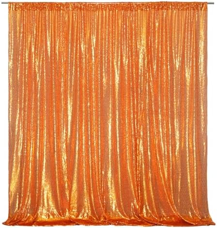 6FT x 8FT Orange Sequin Photography Backdrop Curtain for Halloween Party Decoration in 6x8 ft in Orange