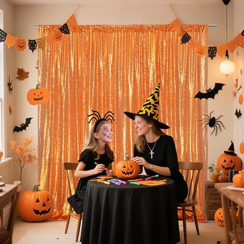 6FT x 8FT Orange Sequin Photography Backdrop Curtain for Halloween Party Decoration in 6x8 ft in Orange, alternate view 7