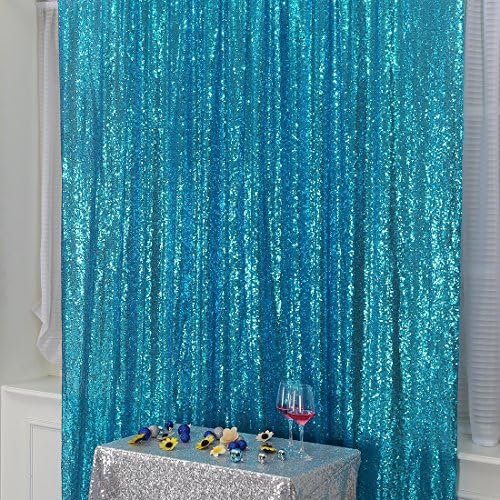 6FT x 8FT Turquoise Sequin Photography Backdrop Curtain for Party Decoration in 6x8 ft in Turquoise, alternate view 2