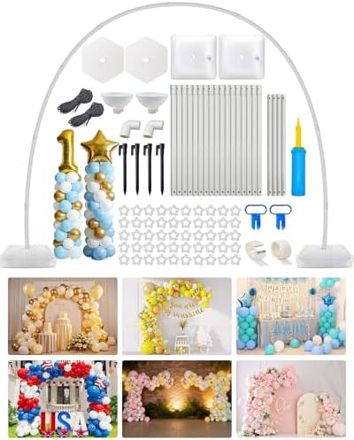 6IN1 Balloon Arch Stand Kit, 10.8ft Adjustable Balloon Column Stand with Base, Reusable Balloon Arch Kit Party