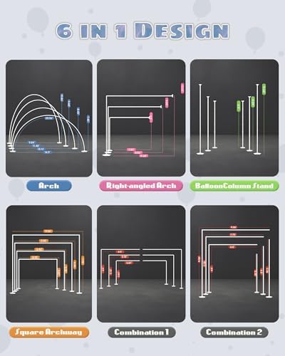 6IN1 Balloon Arch Stand Kit, 10.8ft Adjustable Balloon Column Stand with Base, Reusable Balloon Arch Kit Party, alternate