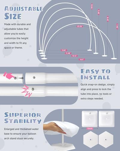 6IN1 Balloon Arch Stand Kit, 10.8ft Adjustable Balloon Column Stand with Base, Reusable Balloon Arch Kit Party, alternate