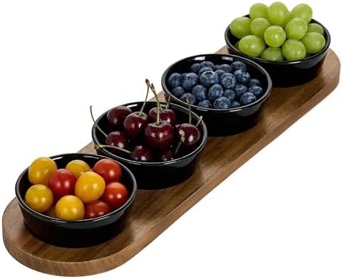 6oz Black Ceramic Chips and Dip Serving Platter For Olive Cracker Tray, Small 4Inch Bowls Cranberry Sauce Relish