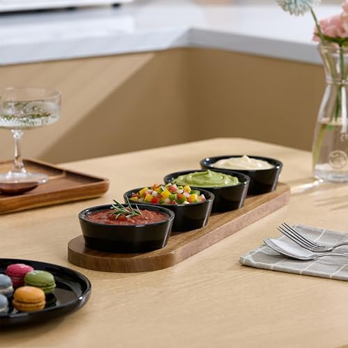 6oz Black Ceramic Chips and Dip Serving Platter For Olive Cracker Tray, Small 4Inch Bowls Cranberry Sauce Relish, alternate