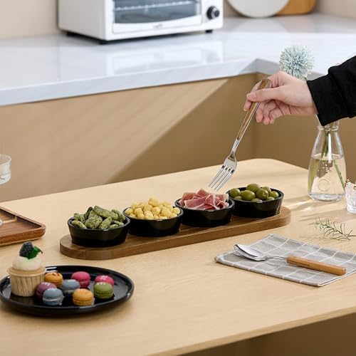 6oz Black Ceramic Chips and Dip Serving Platter For Olive Cracker Tray, Small 4Inch Bowls Cranberry Sauce Relish, alternate