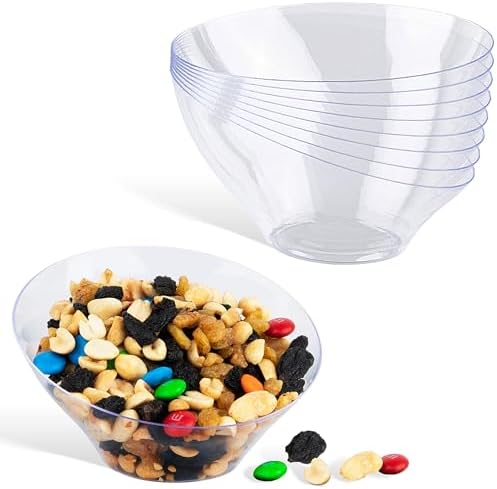 6oz Clear Plastic Serving Bowls (8 Pack) Small Disposable Candy Dishes, Buffet Containers for Chips, Popcorn
