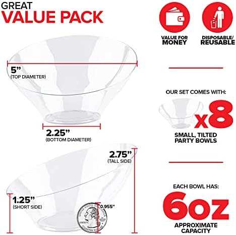 6oz Clear Plastic Serving Bowls (8 Pack) Small Disposable Candy Dishes, Buffet Containers for Chips, Popcorn, alternate view