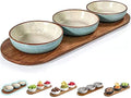6oz Turquoise Solid Ceramic Chips and Dip Serving Platter with Acacia Wooden Tray, 4.5inch Glazing Small Serving