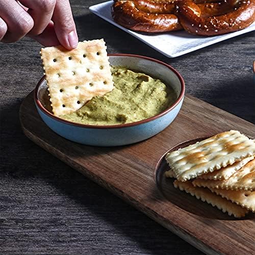 6oz Turquoise Solid Ceramic Chips and Dip Serving Platter with Acacia Wooden Tray, 4.5inch Glazing Small Serving, alternate
