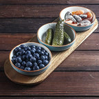 6oz Turquoise Solid Ceramic Chips and Dip Serving Platter with Acacia Wooden Tray, 4.5inch Glazing Small Serving, alternate