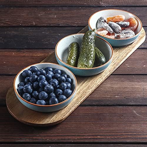 6oz Turquoise Solid Ceramic Chips and Dip Serving Platter with Acacia Wooden Tray, 4.5inch Glazing Small Serving, alternate