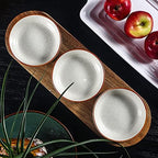 6oz Turquoise Solid Ceramic Chips and Dip Serving Platter with Acacia Wooden Tray, 4.5inch Glazing Small Serving, alternate