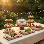 6Pack Dessert Table Display Acacia Wood Cake Stand with Lid in 6 pc
