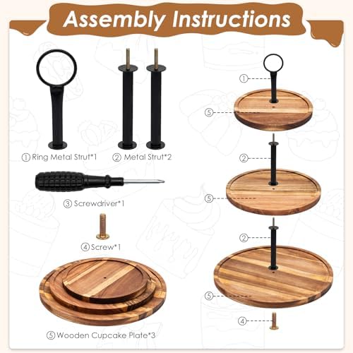 6Pack Dessert Table Display Acacia Wood Cake Stand with Lid in 6 pc, alternate view 2